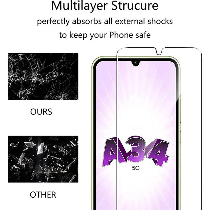 2Pcs For Samsung Galaxy A34 5G Screen Protector Tempered Glass Film with Camera Lens Protectors - 6