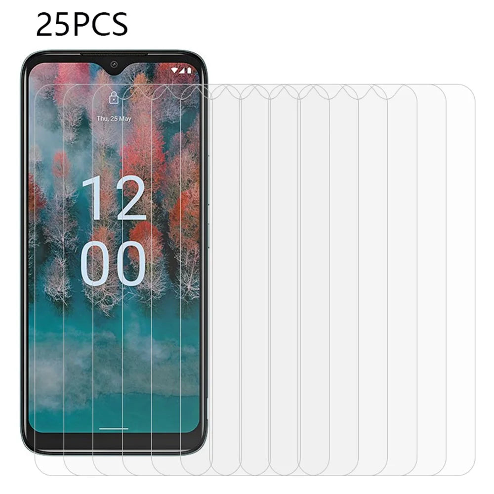 25Pcs Clear Tempered Glass Film For Nokia C12 4G / C12 Pro / C12 Plus Dustproof Phone Screen Protector (No Package, with Wipes Set, Dust-absorber, Guide Sticker) - 1