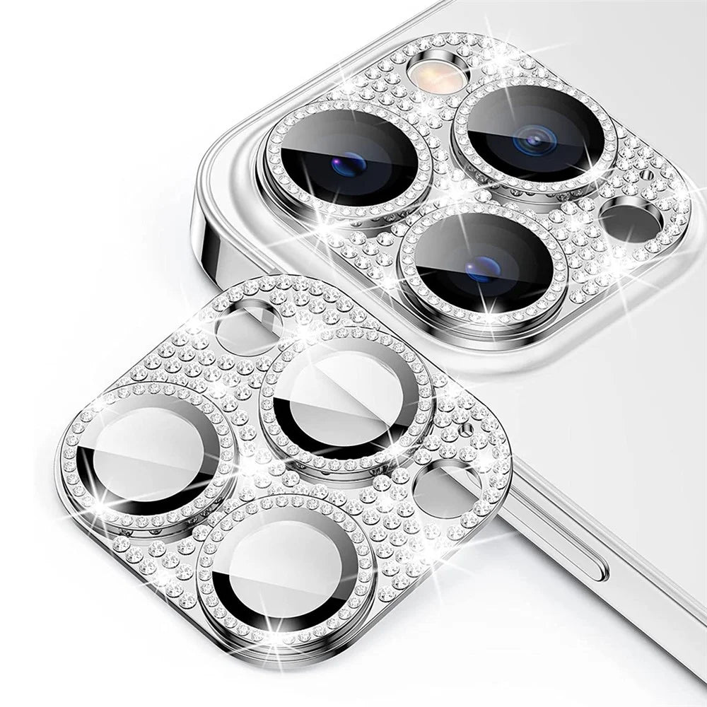 ENKAY HAT PRINCE For iPhone 12 Pro Max Rhinestone Decor Camera Lens Protector Aluminum Alloy+Tempered Glass Phone Back Lens Film - Silver - 1