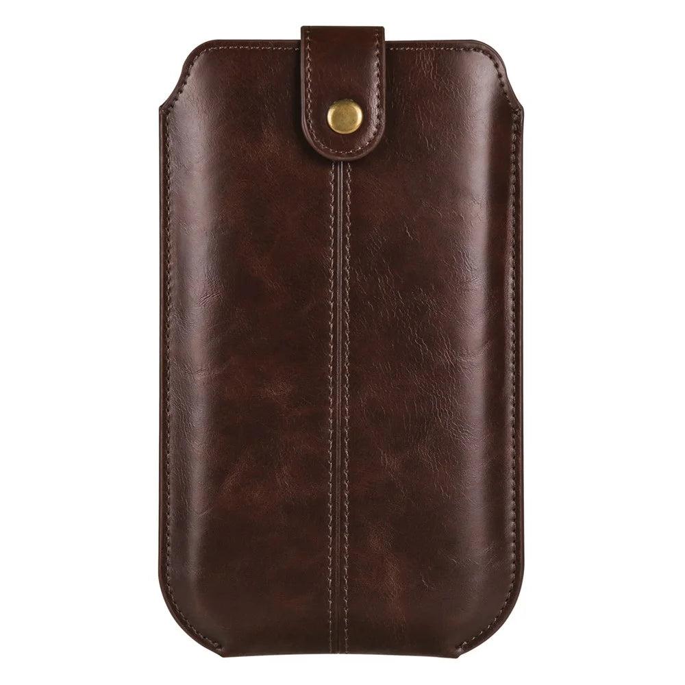 Crazy Horse Texture PU Leather Phone Belt Pouch for Cell Phones Universal Waist Phone Holster Bag with Card Layer - 6.1" / Dark Coffee - 1