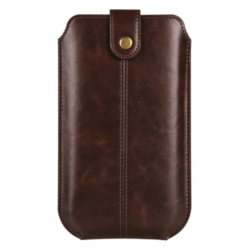 Crazy Horse Texture PU Leather Phone Belt Pouch for Cell Phones Universal Waist Phone Holster Bag with Card Layer - 6.1" / Dark Coffee - 1
