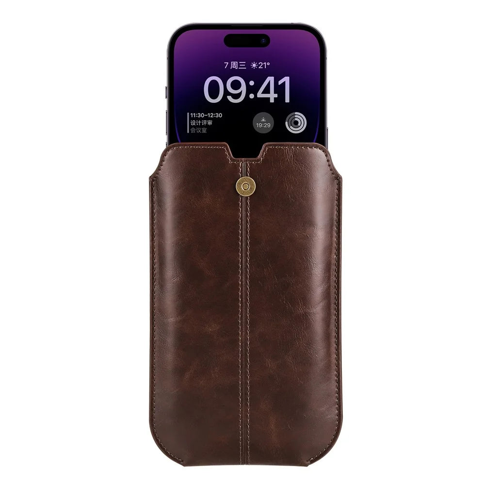 Crazy Horse Texture PU Leather Phone Belt Pouch for Cell Phones Universal Waist Phone Holster Bag with Card Layer - 6.1" / Dark Coffee - 2