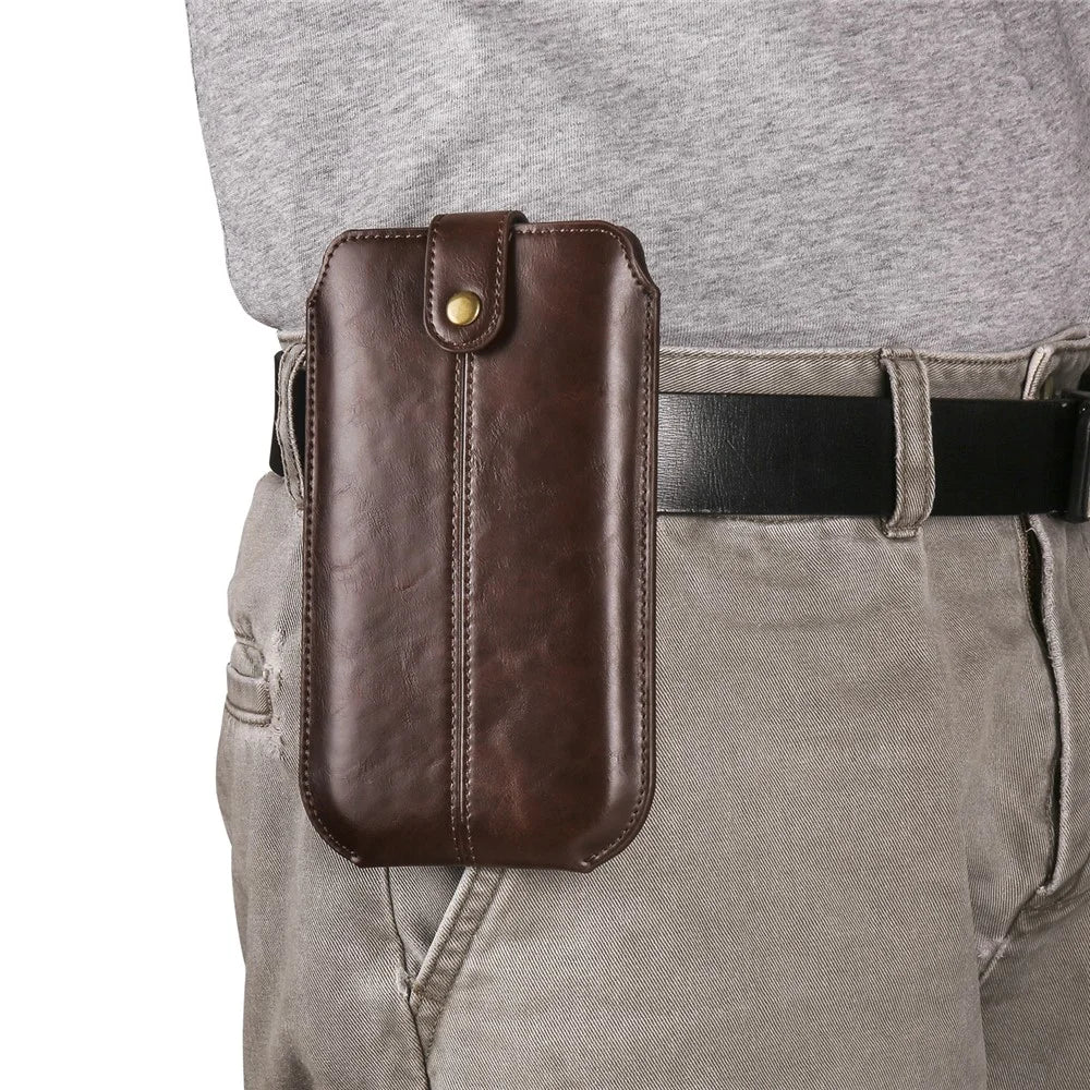 Crazy Horse Texture PU Leather Phone Belt Pouch for Cell Phones Universal Waist Phone Holster Bag with Card Layer - 6.1" / Dark Coffee - 3