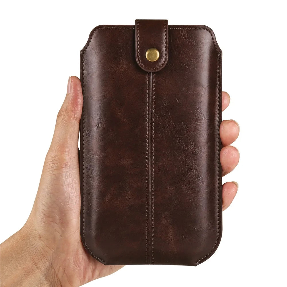 Crazy Horse Texture PU Leather Phone Belt Pouch for Cell Phones Universal Waist Phone Holster Bag with Card Layer - 6.1" / Dark Coffee - 5