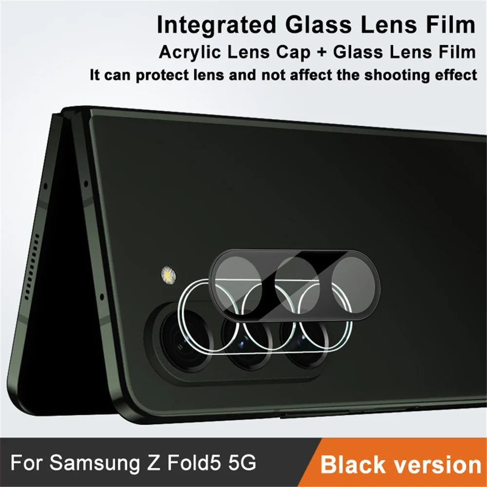 IMAK Camera Lens Protector for Samsung Galaxy Z Fold5 5G Tempered Glass Lens Film+Acrylic Lens Cap (Black Version) - 3