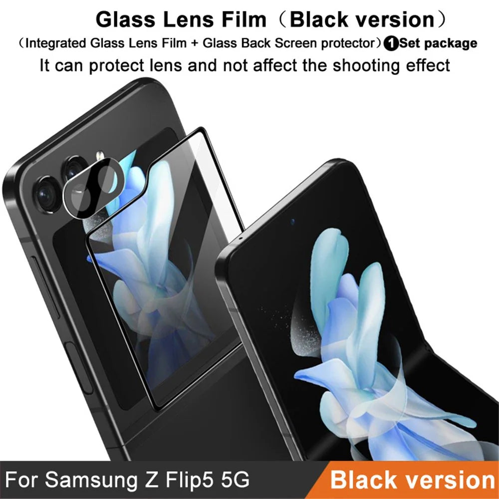 IMAK For Samsung Galaxy Z Flip5 5G Oleophobic Tempered Glass Camera Lens Protector Lens Film with Back Screen Film Set (Black Version) - 5