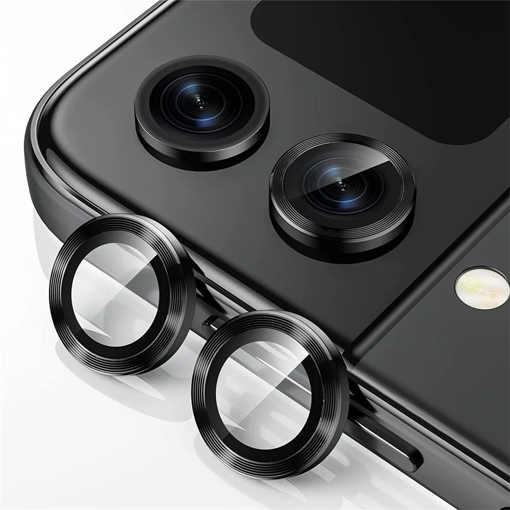 ENKAY HAT PRINCE Camera Lens Protector for Samsung Galaxy Z Flip5 5G , Tempered Glass + Aluminum Alloy Ring Back Lens Cover Sticker - Black - 1