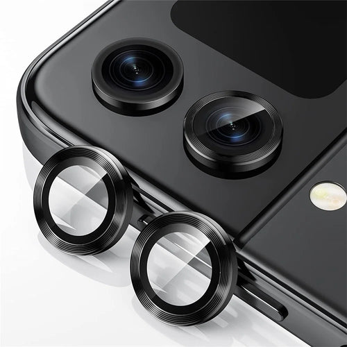ENKAY HAT PRINCE Camera Lens Protector for Samsung Galaxy Z Flip5 5G , Tempered Glass + Aluminum Alloy Ring Back Lens Cover Sticker - Black - 1
