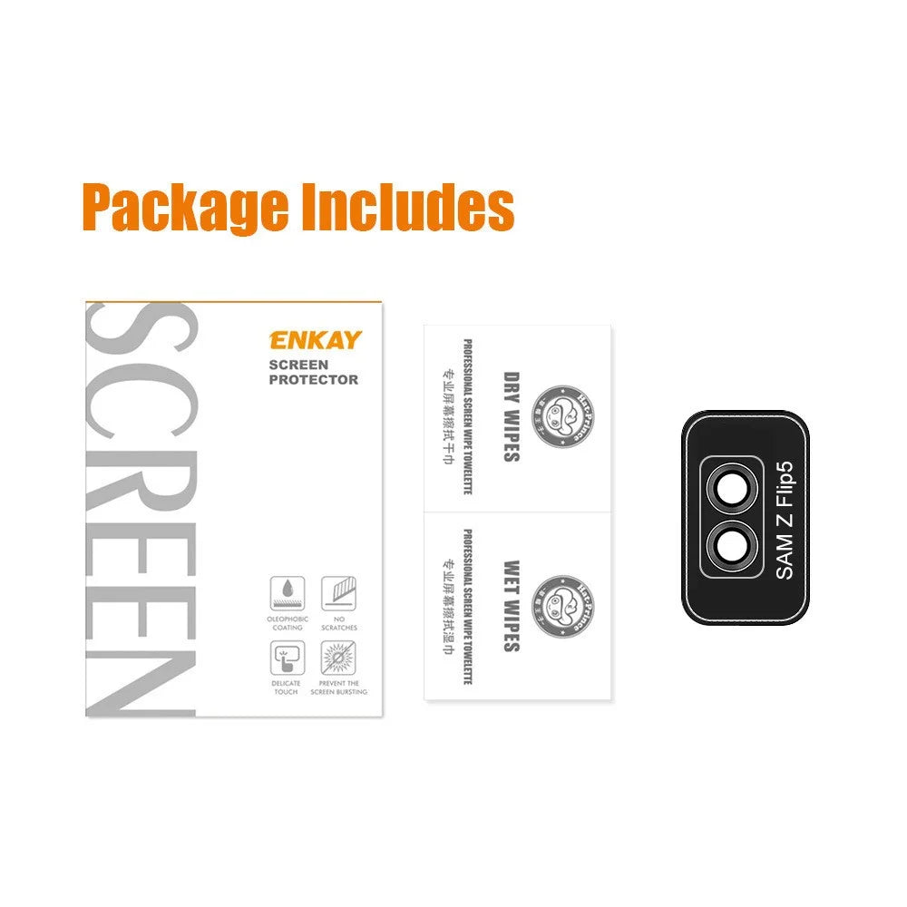 ENKAY HAT PRINCE Camera Lens Protector for Samsung Galaxy Z Flip5 5G , Tempered Glass + Aluminum Alloy Ring Back Lens Cover Sticker - Black - 6