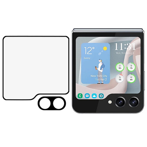 For Samsung Galaxy Z Flip5 5G 1 Set 3D Camera Lens Protector + Rear Small Screen Film Tempered Glass Silk Printing Film - 1