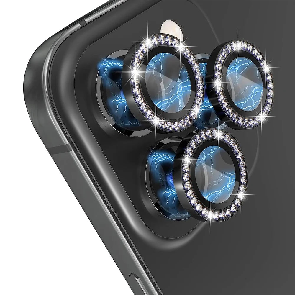 NORTHJO For iPhone 12 Pro / 11 Pro Max / 11 Pro 1 Set Camera Lens Protector Metal Rhinestone Ring Tempered Glass Lens Film - Black - 3
