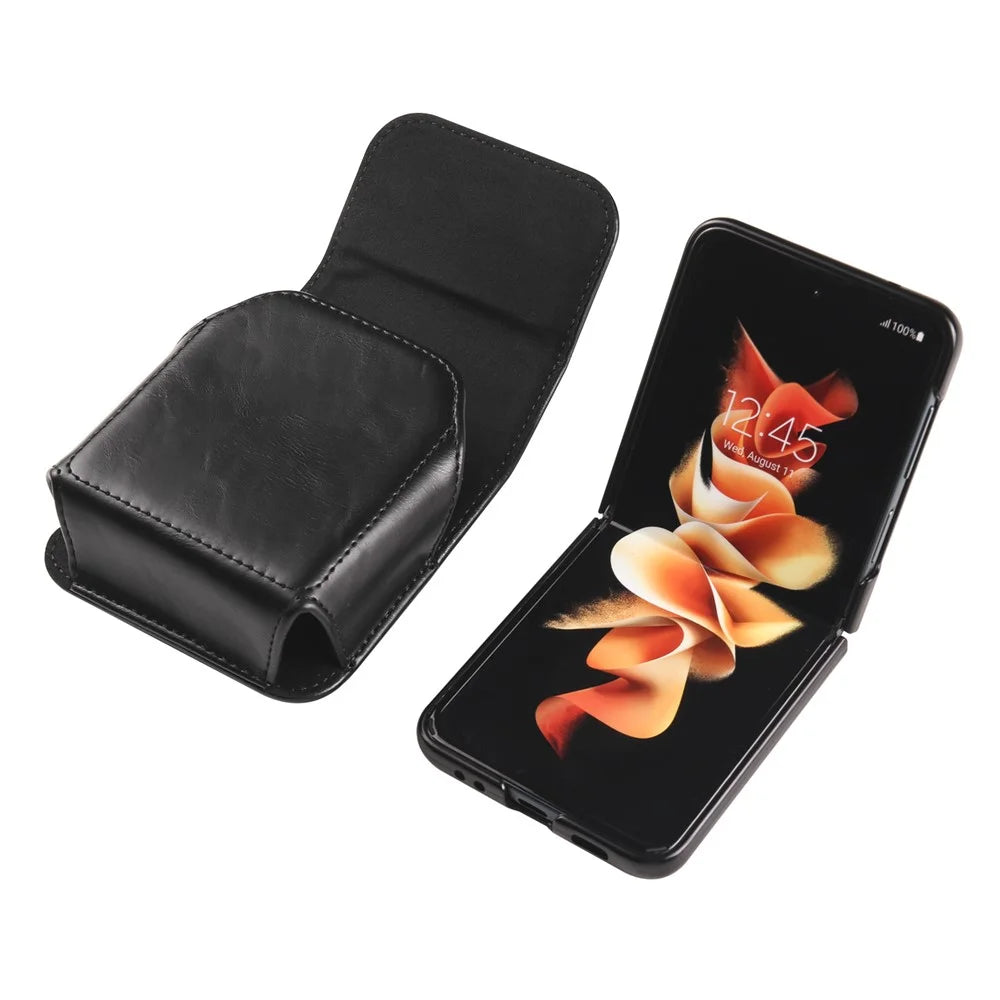 For Samsung Galaxy Z Flip3 5G / Z Flip4 5G / Z Flip5 5G Crazy Horse PU Leather Phone Belt Bag Wasit Phone Holster Pouch - Black - 7