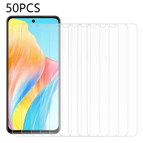 50Pcs Tempered Glass Film for Oppo A98 5G , HD Clear Anti-Scratch Thin Phone Screen Protector (No Package, with Wipes Set, Dust-absorber, Guide Sticker) - 1