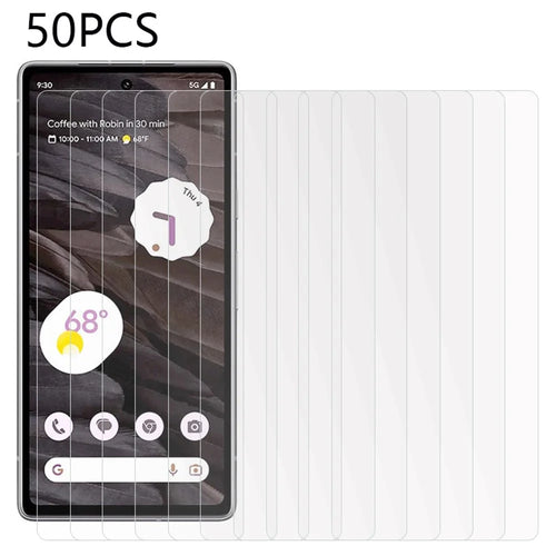 50Pcs Phone Screen Protector for Google Pixel 6a / 7a ,  Anti-Scratch HD Tempered Glass Screen Film (No Package, with Wipes Set, Dust-absorber, Guide Sticker) - 1