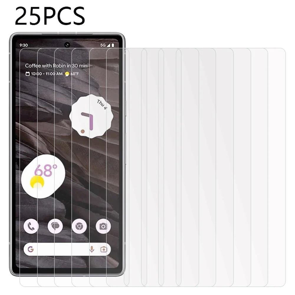 25Pcs For Google Pixel 6a / 7a Tempered Glass Film Anti-Scratch Ultra Clear Phone Screen Protector (No Package, with Wipes Set, Dust-absorber, Guide Sticker) - 1