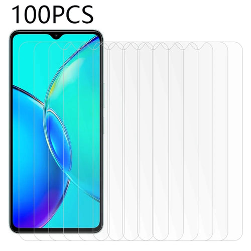 100Pcs For vivo Y35+ 5G Anti-Oil Screen Protector HD Clear Super Thin Tempered Glass Film Covering Guard (No Package, with Wipes Set, Dust-absorber, Guide Sticker) - 1