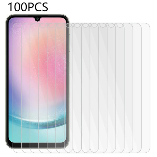 100Pcs For Samsung Galaxy A34 5G / A24 4G (162.1 x 77.6 x 8.3mm) HD Clear Screen Film Guard Bubble-Free Tempered Glass Protector (No Package, with Wipes Set, Dust-absorber, Guide Sticker) - 1