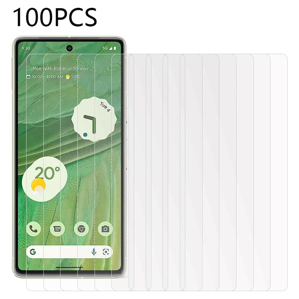 100Pcs For Google Pixel 7 5G Tempered Glass Phone Screen Protector Ultra Clear Film (No Package, with Wipes Set, Dust-absorber, Guide Sticker) - 1
