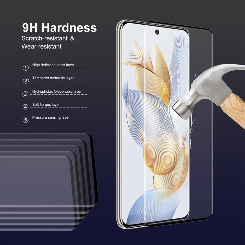 ENKAY HAT PRINCE 5PCS For Honor 90 3D Curved Screen Protector Tempered Glass Side Glue Support Fingerprint Unlock - 4
