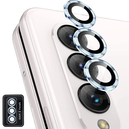 For Samsung Galaxy Z Fold5 5G Camera Lens Protector Metal + Tempered Glass Clear Lens Film Positioning Installation - Blue - 1
