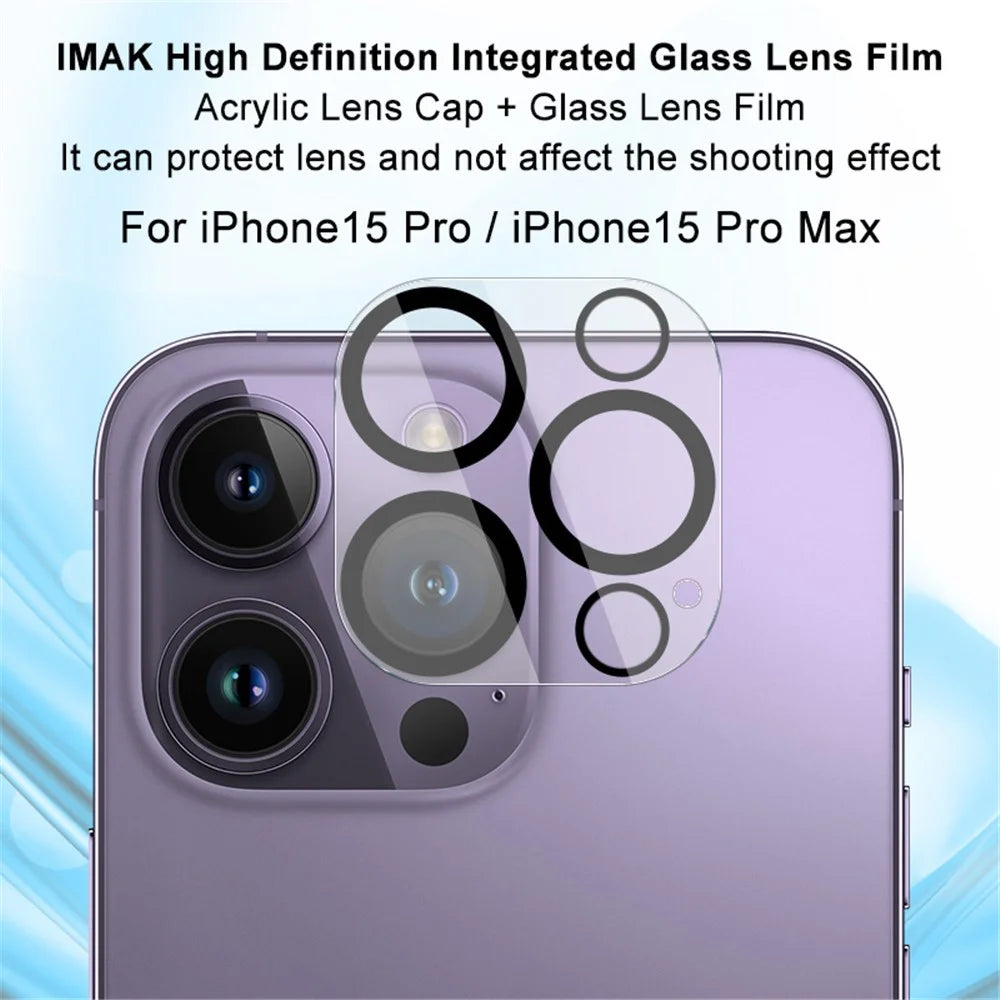 IMAK For iPhone 15 Pro / 15 Pro Max Tempered Glass Lens Protector Clear Integrated Lens Film + Acrylic Lens Cap - 2