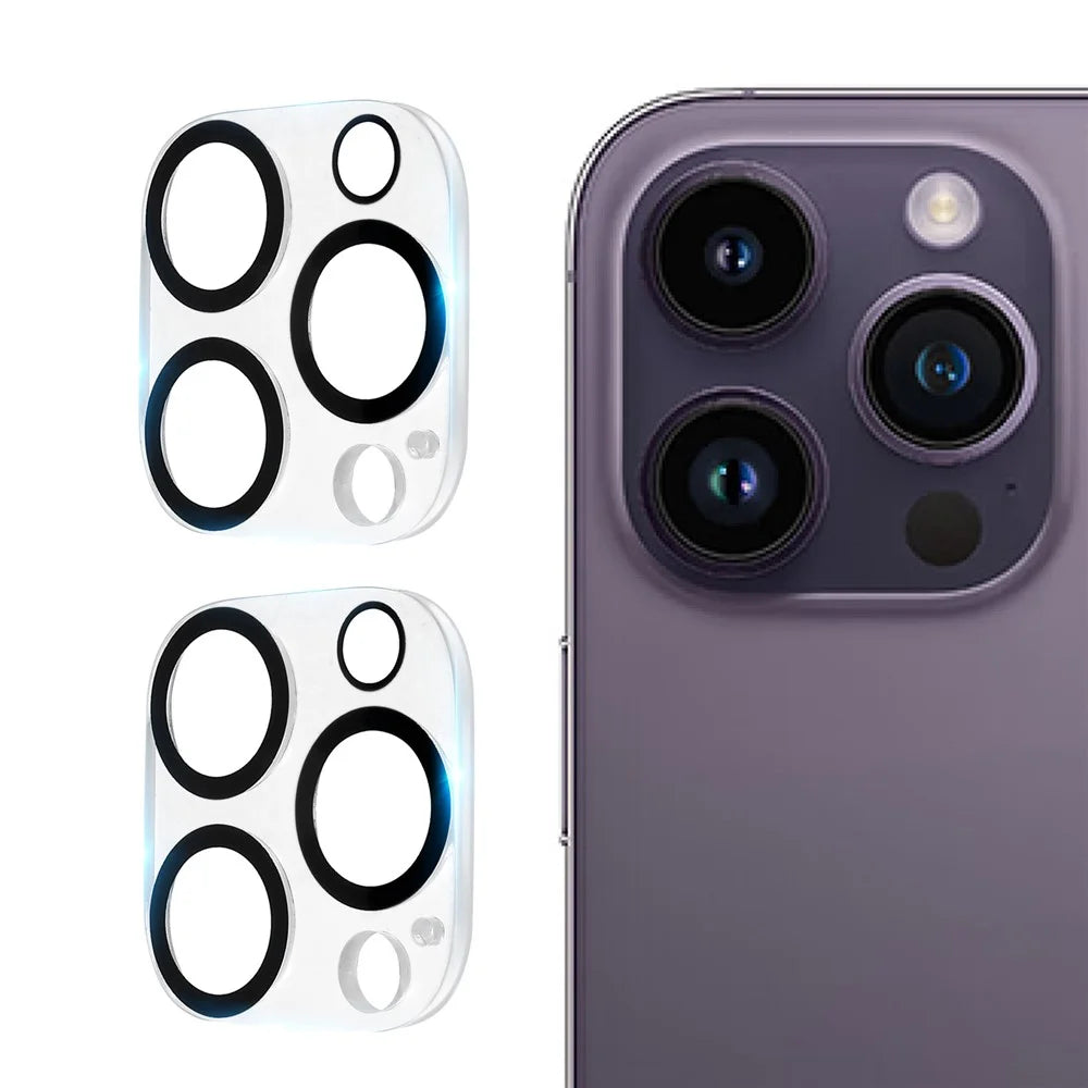 2Pcs for iPhone 15 Pro Max / 15 Pro Lens Protector Silk Printing 3D Arc Edge Tempered Glass Rear Lens Film with Black Circle - 1