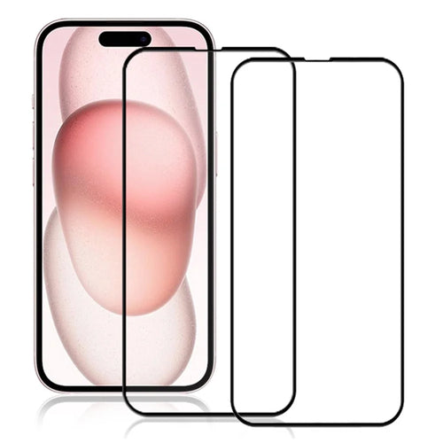 AMORUS 2Pcs HD Clear Tempered Glass Film For iPhone 15 Plus Silk Printing Full-Coverage Full Glue Screen Protector - Black - 1