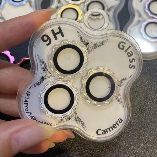 MKADI For iPhone 14 Pro / 14 Pro Max Camera Lens Protector Screw Cap Design Tempered Glass Ring Lens Cover Film - Silver - 1