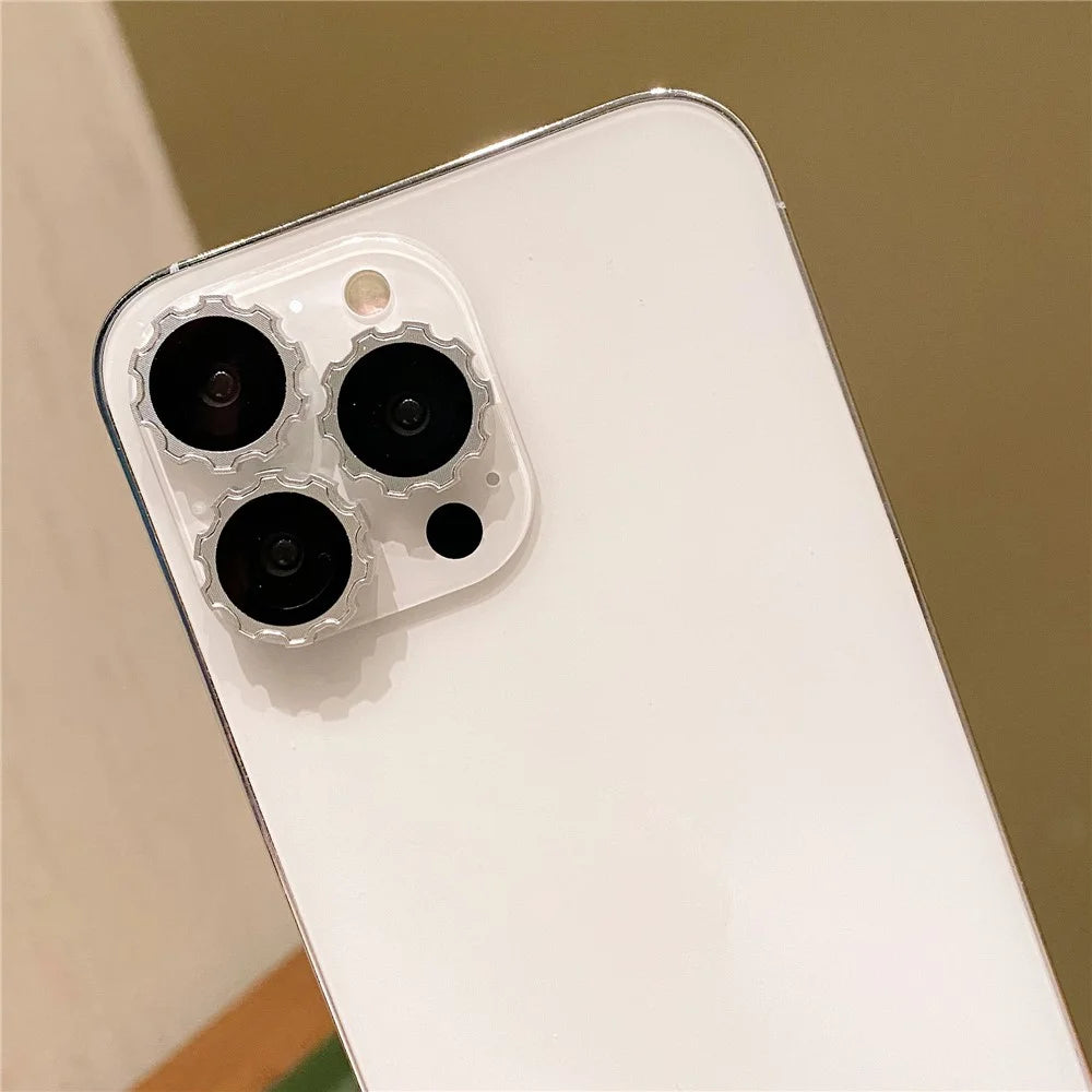 MKADI For iPhone 14 Pro / 14 Pro Max Camera Lens Protector Screw Cap Design Tempered Glass Ring Lens Cover Film - Silver - 2