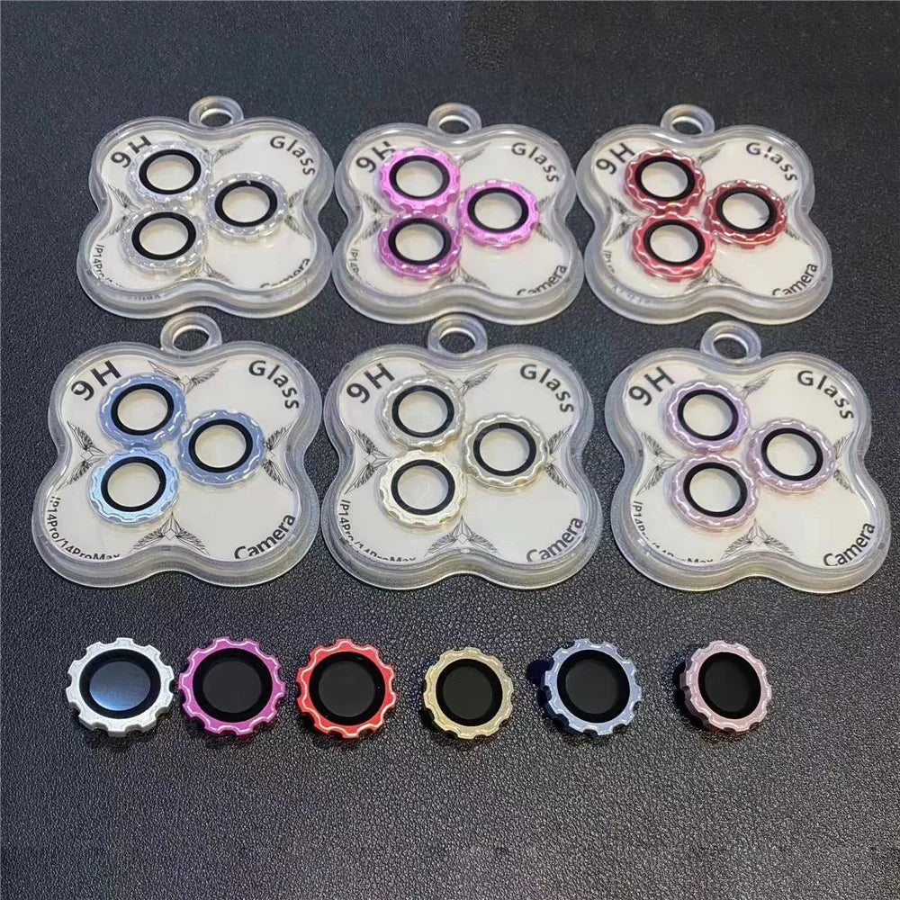MKADI For iPhone 14 Pro / 14 Pro Max Camera Lens Protector Screw Cap Design Tempered Glass Ring Lens Cover Film - Silver - 3