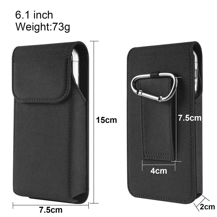 Cell Phone Belt Clip Bag Vertical Nylon Cellphone Holster Outdoor Hiking Belt Loop Pouch with Snap Hook - 6.1'' - 2