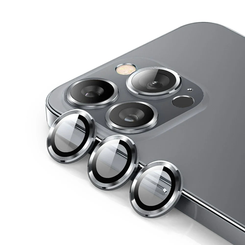 ENKAY HAT PRINCE For iPhone 15 Pro / 15 Pro Max 1 Set Camera Lens Film Tempered Glass + Aluminum Alloy Ring Lens Protector Cover - Grey - 1