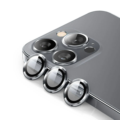 ENKAY HAT PRINCE For iPhone 15 Pro / 15 Pro Max 1 Set Camera Lens Film Tempered Glass + Aluminum Alloy Ring Lens Protector Cover - Grey - 1