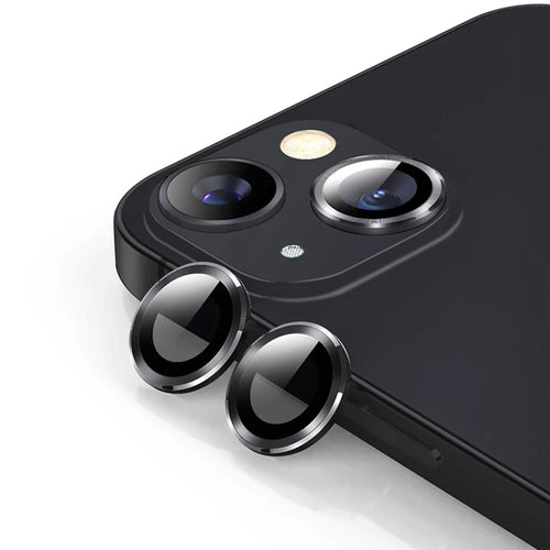 ENKAY HAT PRINCE For iPhone 15 / 15 Plus 1 Set Camera Lens Protector Tempered Glass + Aluminum Alloy Ring Rear Lens Film - Black - 1