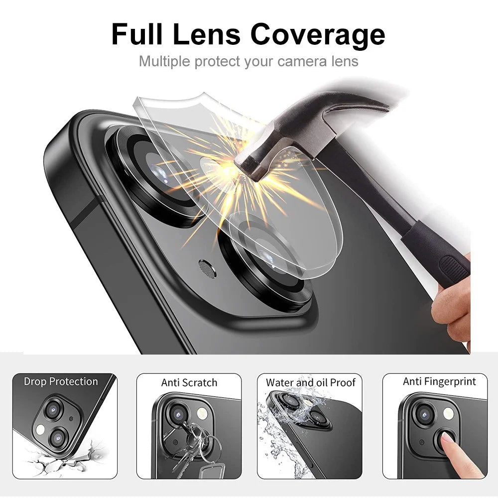 ENKAY HAT PRINCE For iPhone 15 / 15 Plus 1 Set Camera Lens Protector Tempered Glass + Aluminum Alloy Ring Rear Lens Film - Black - 3