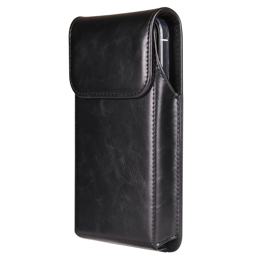 Crazy Horse Texture PU Leather Wasit Phone Pouch for 6.7" Mobile Phone Belt Bag with Back Clip - Black - 1