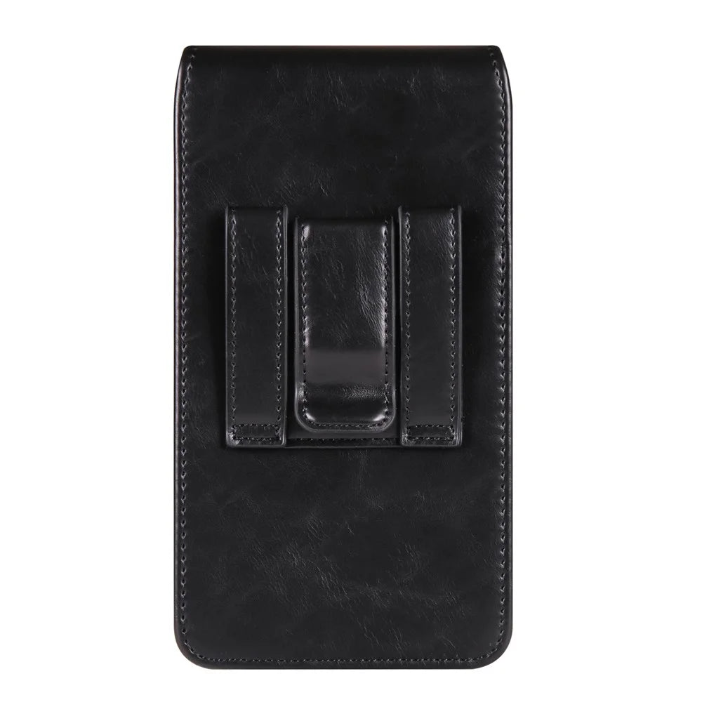 Crazy Horse Texture PU Leather Wasit Phone Pouch for 6.7" Mobile Phone Belt Bag with Back Clip - Black - 3