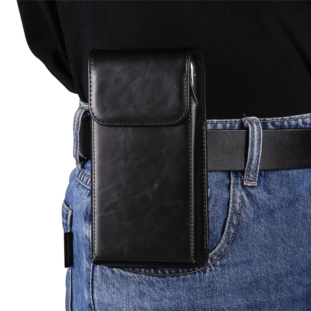 Crazy Horse Texture PU Leather Wasit Phone Pouch for 6.7" Mobile Phone Belt Bag with Back Clip - Black - 4