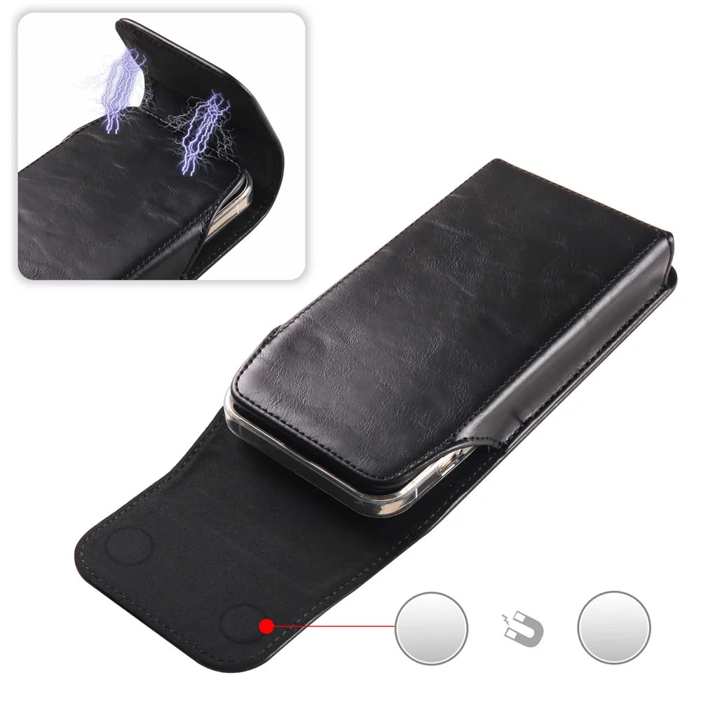 Crazy Horse Texture PU Leather Wasit Phone Pouch for 6.7" Mobile Phone Belt Bag with Back Clip - Black - 5