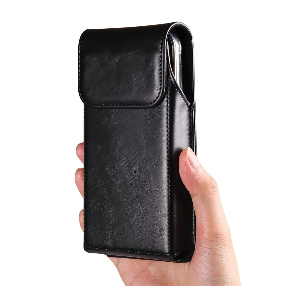 Crazy Horse Texture PU Leather Wasit Phone Pouch for 6.7" Mobile Phone Belt Bag with Back Clip - Black - 7