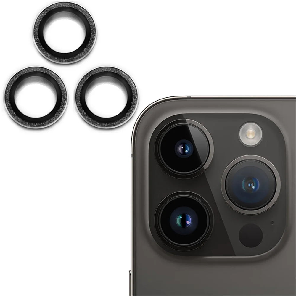 RURIHAI For iPhone 15 Pro / 15 Pro Max Camera Lens Protector AR HD Tempered Glass Glitter Ring Lens Film - Black - 1