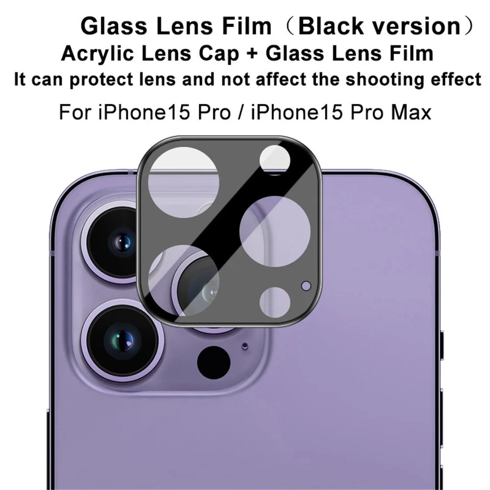 IMAK For iPhone 15 Pro / 15 Pro Max Tempered Glass Camera Lens Protector+Acrylic Lens Cap (Black Version) - 3