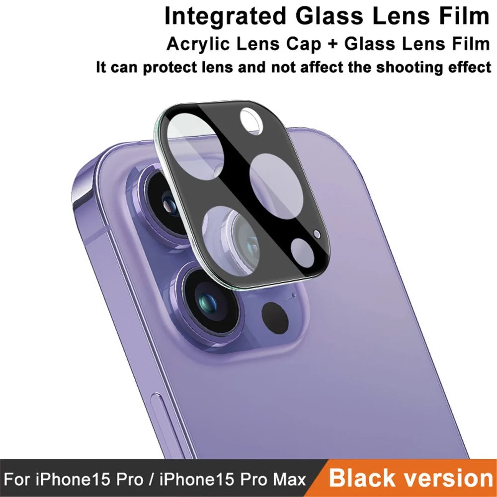 IMAK For iPhone 15 Pro / 15 Pro Max Tempered Glass Camera Lens Protector+Acrylic Lens Cap (Black Version) - 4