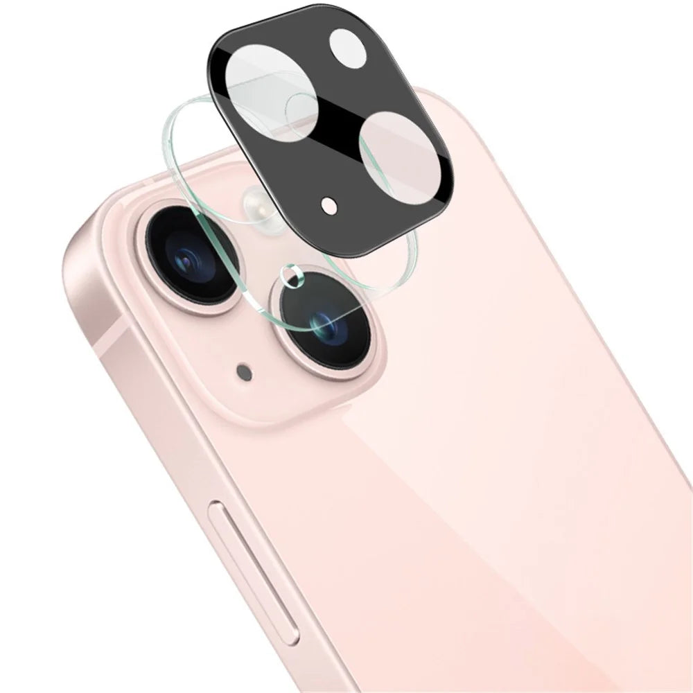 IMAK For iPhone 15 / 15 Plus Camera Lens Film Tempered Glass HD Clear Lens Protector+Acrylic Lens Cap (Black Version) - 1