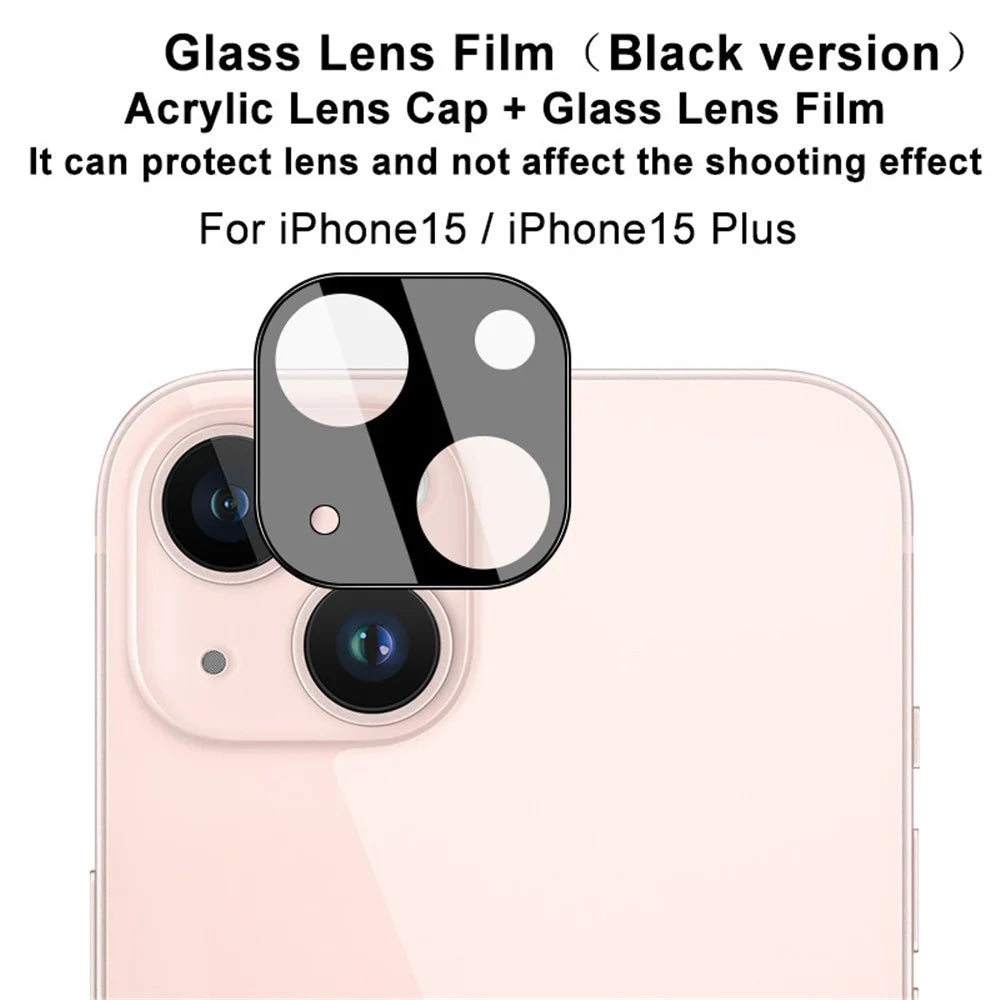 IMAK For iPhone 15 / 15 Plus Camera Lens Film Tempered Glass HD Clear Lens Protector+Acrylic Lens Cap (Black Version) - 3