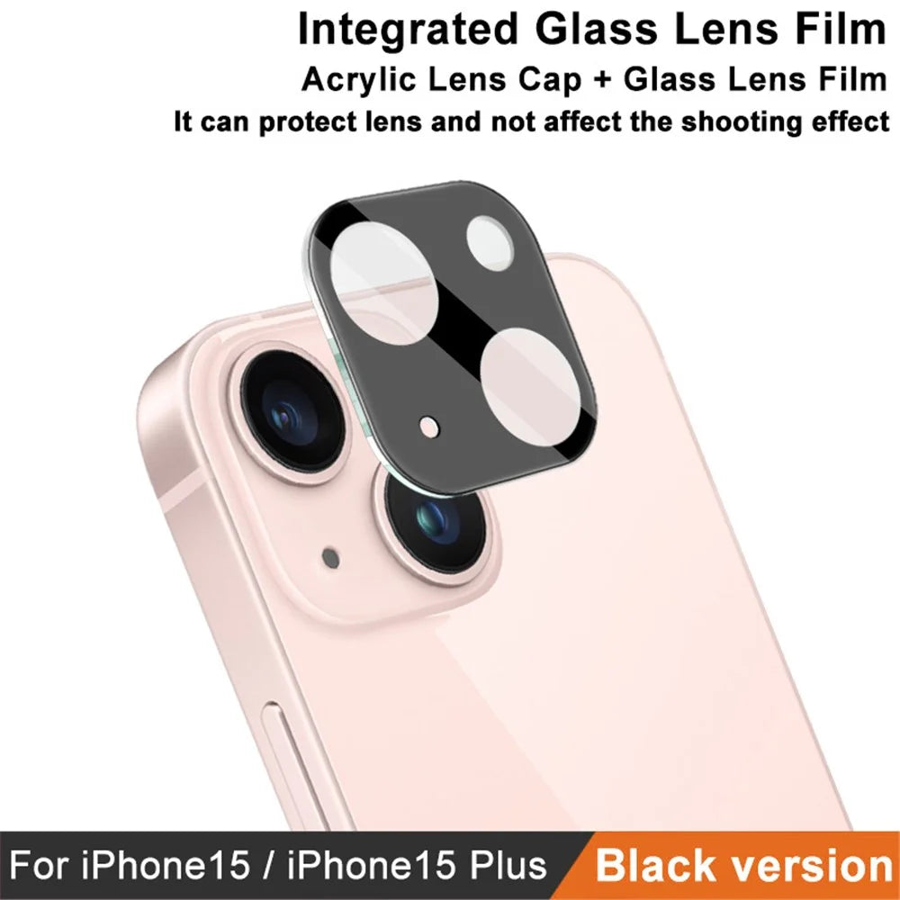 IMAK For iPhone 15 / 15 Plus Camera Lens Film Tempered Glass HD Clear Lens Protector+Acrylic Lens Cap (Black Version) - 4