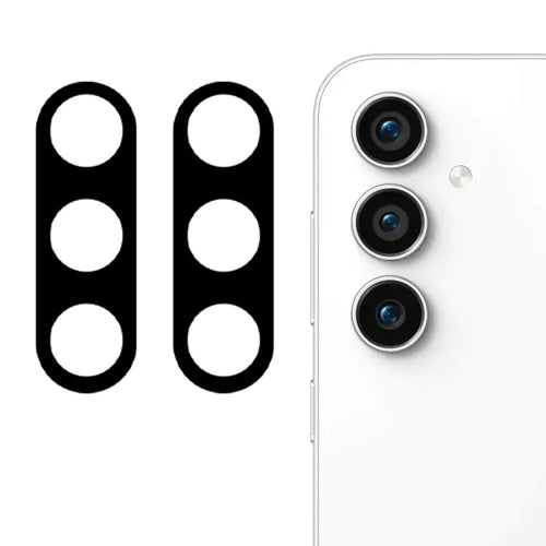 For Samsung Galaxy S23 FE / M55 5G / C55 5G / F55 5G 2Pcs Tempered Glass Camera Lens Protector 3D Arc Edge Silk Printing Rear Lens Film - 1