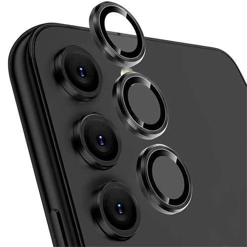 NORTHJO 1 Set Camera Lens Protector for Samsung Galaxy S23 / S23+ , CD Vein Metal Ring Tempered Glass Anti-Scratch Lens Cover Film - Black - 1