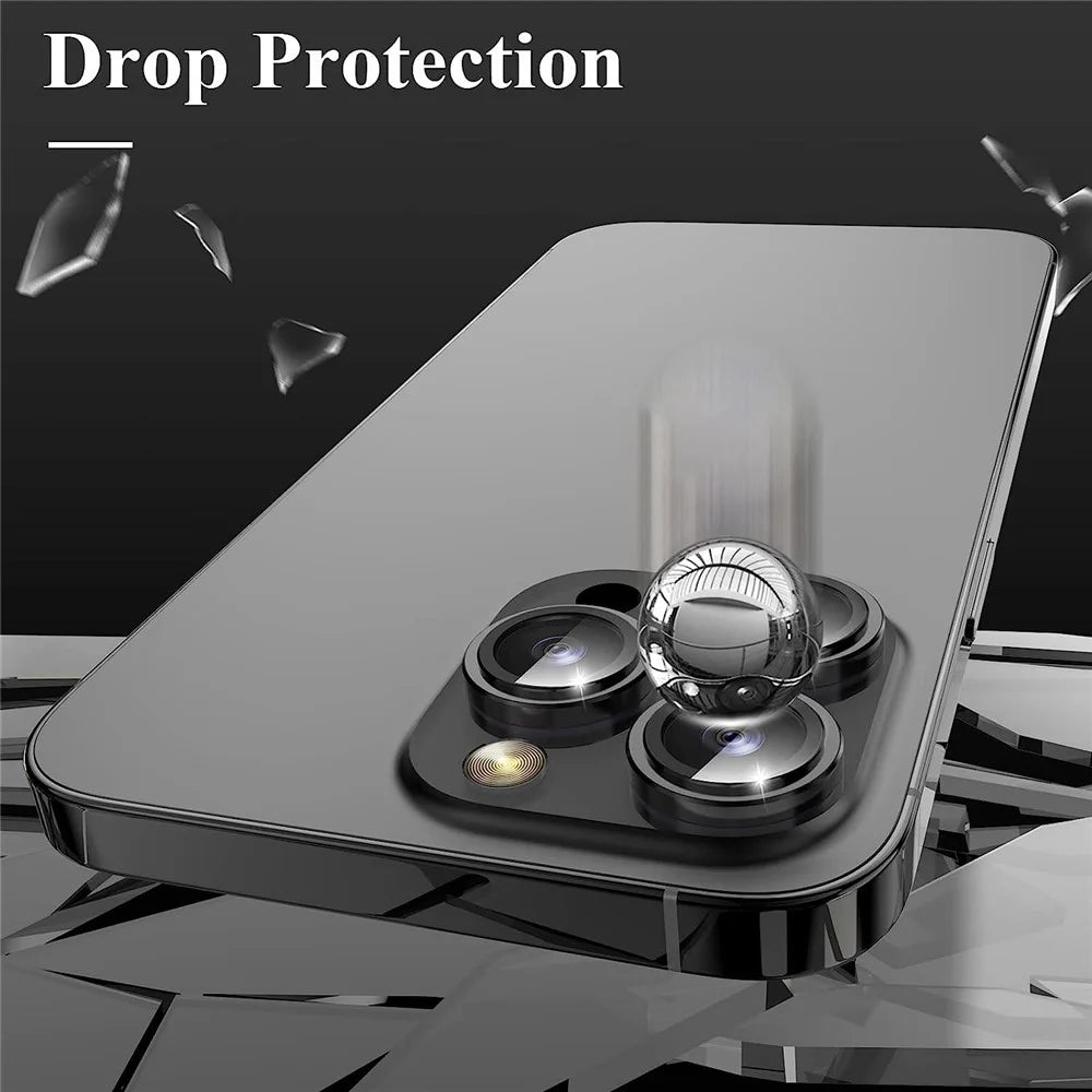 For iPhone 15 Pro / 15 Pro Max Camera Lens Protector Set CD Vein Metal Individual Ring Tempered Glass Lens Film - Black - 3