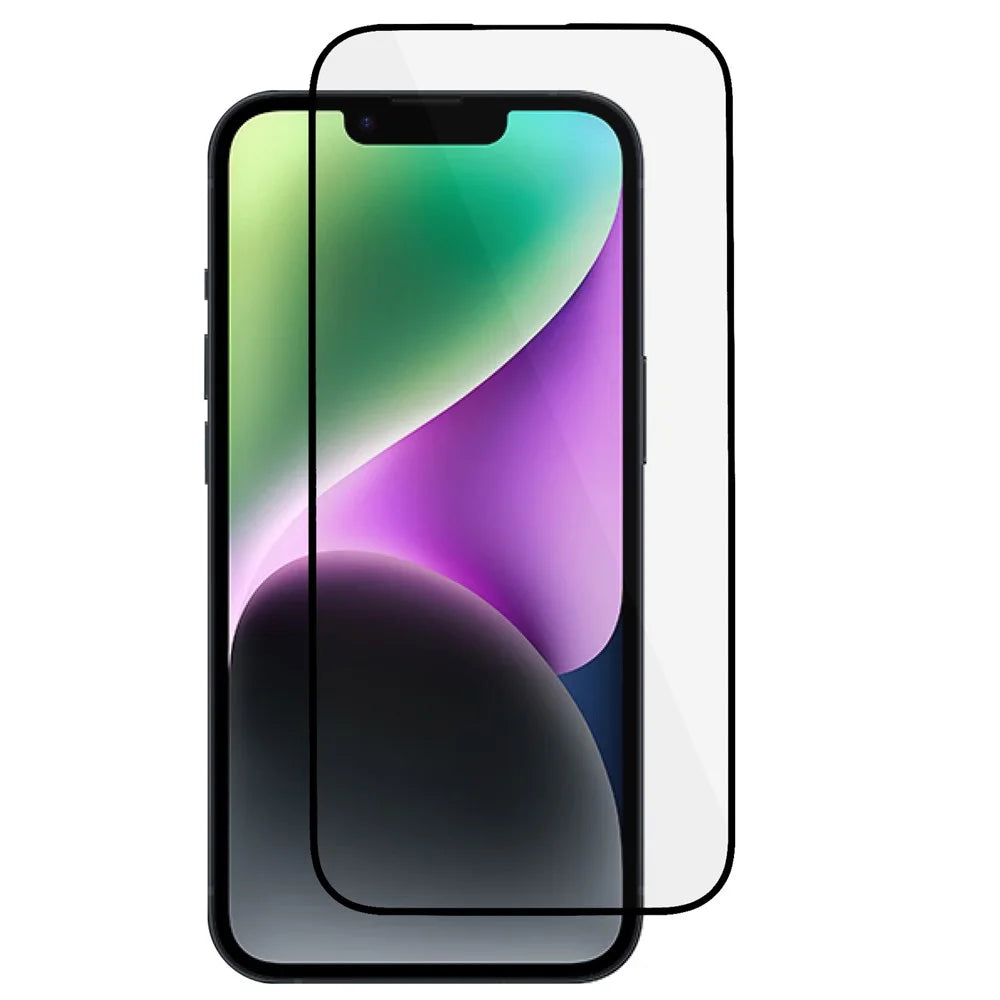 For iPhone 15 Plus Tempered Glass Screen Protector Electroplated Silk Printing Full Cover Full Glue Film - 1